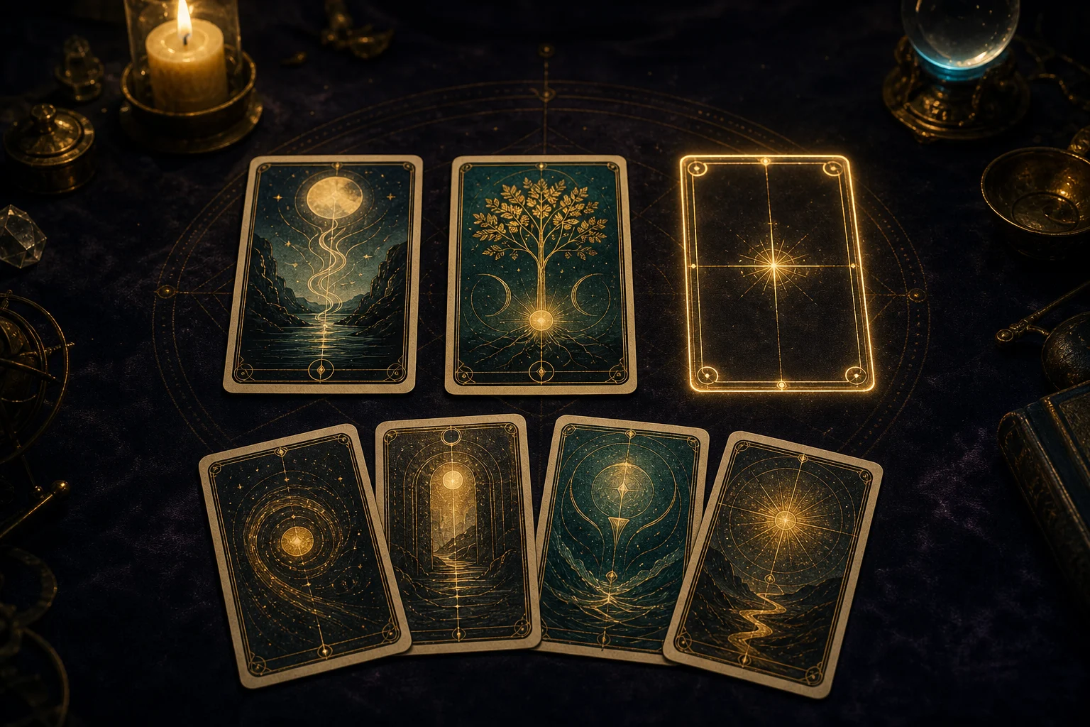 Stesa notturna con due carte scoperte, un terzo spazio luminoso e quattro possibili risposte