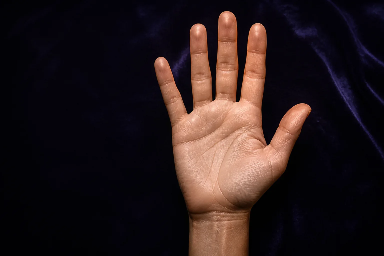 Palmo aperto, nitido e ben illuminato, pronto per una lettura con intelligenza artificiale