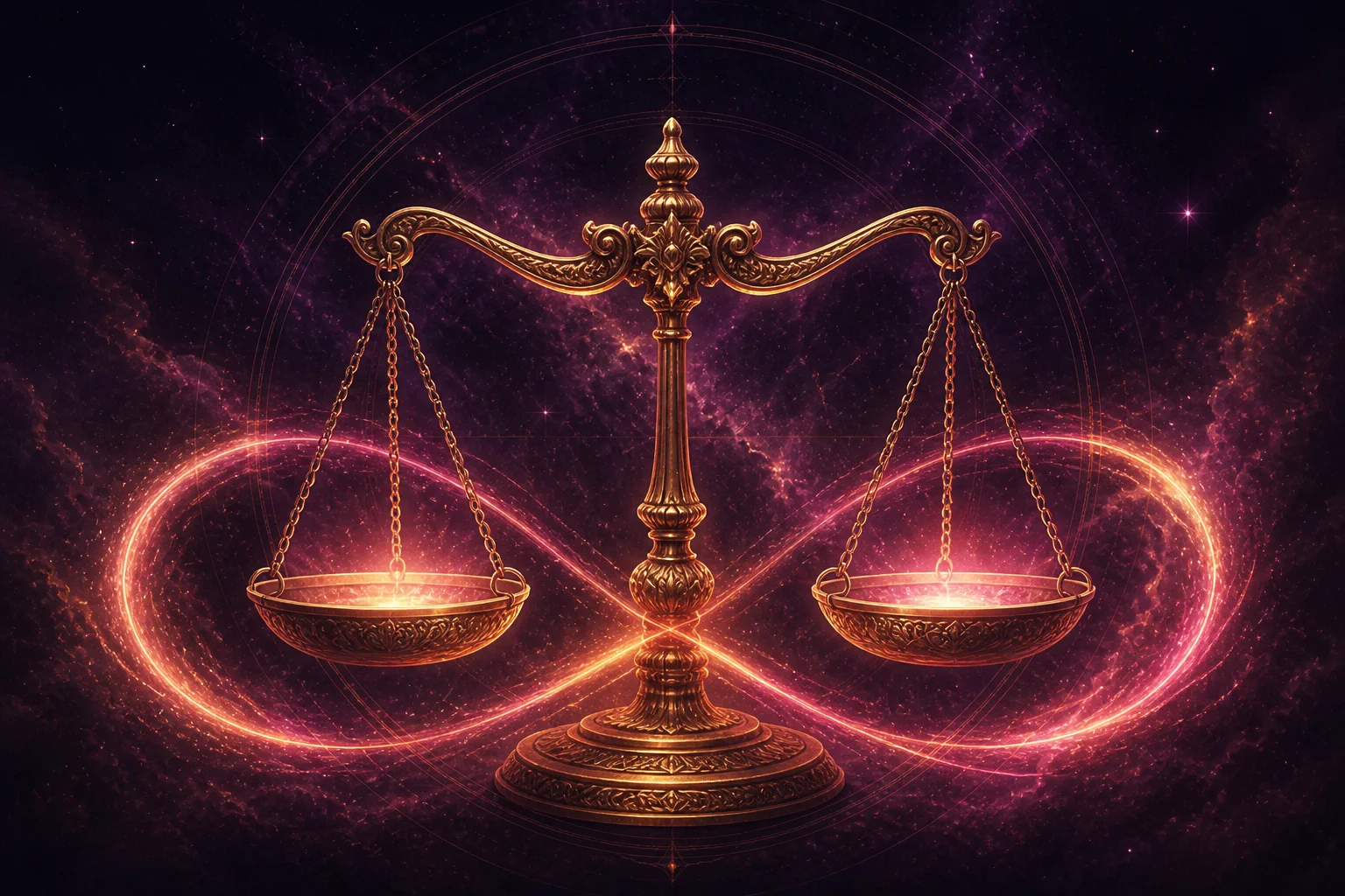 Bilancia in amore, avvolto da energia cosmica dorata e rosa